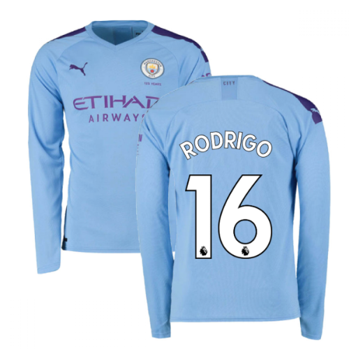 2019-2020 Manchester City Puma Home Long Sleeve Shirt (Rodrigo 16)