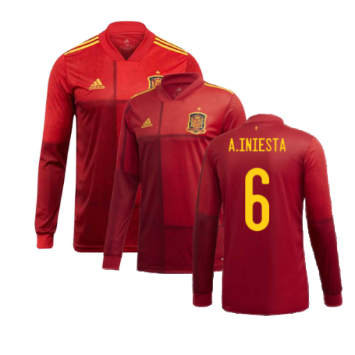 2020-2021 Spain Home Adidas Long Sleeve Shirt (A.INIESTA 6)