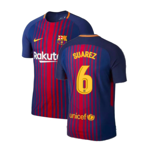 2017-2018 Barcelona Home Match Vapor Shirt (Suarez 6)