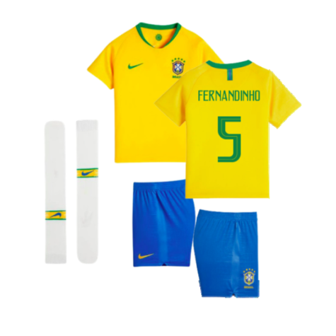 2018-2019 Brazil Little Boys Home Kit (Fernandinho 5)