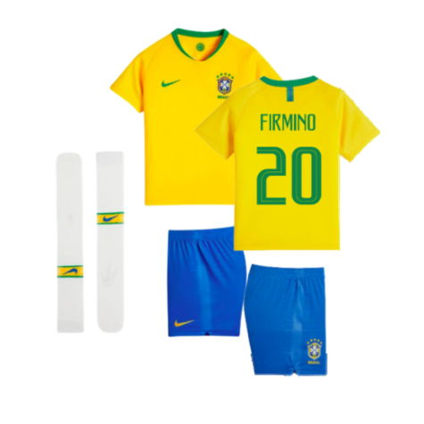 2018-2019 Brazil Little Boys Home Kit (Firmino 20)