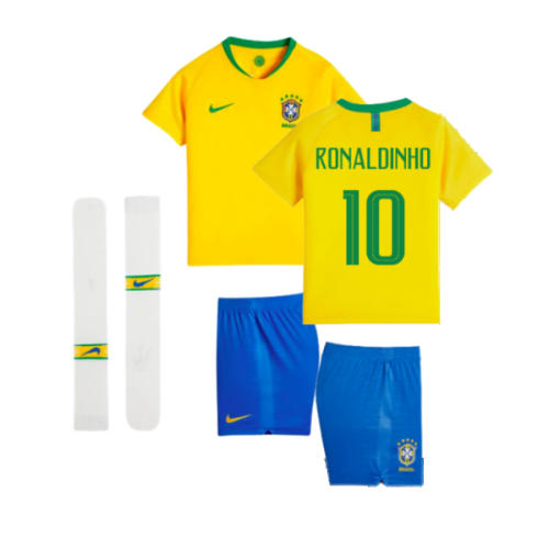 2018-2019 Brazil Little Boys Home Kit (Ronaldinho 10)