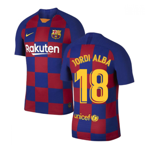 2019-2020 Barcelona Home Vapor Match Nike Shirt (Kids) (JORDI ALBA 18)