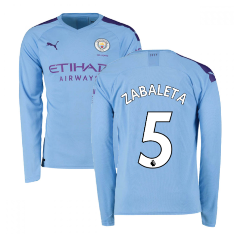 2019-2020 Manchester City Puma Home Long Sleeve Shirt (ZABALETA 5)