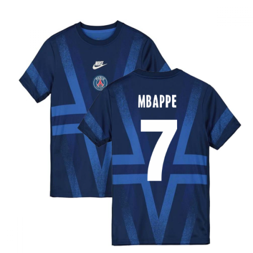 2019-2020 PSG Nike Pre-Match Training Shirt (Blue) (MBAPPE 7)