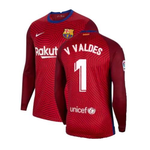 2020-2021 Barcelona Away Goalkeeper Shirt (Red) (V VALDES 1)