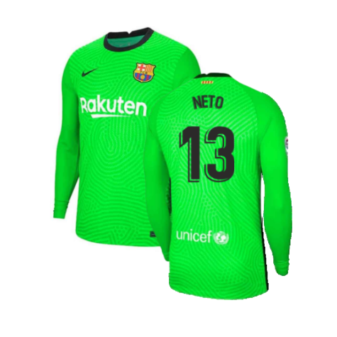 2020-2021 Barcelona Home Goalkeeper Shirt (Green) - Kids (Neto 13)