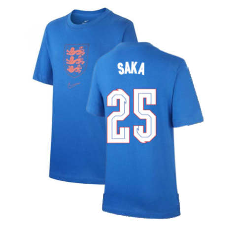 2020-2021 England Nike Evergreen Crest Tee (Blue) - Kids (Saka 25)
