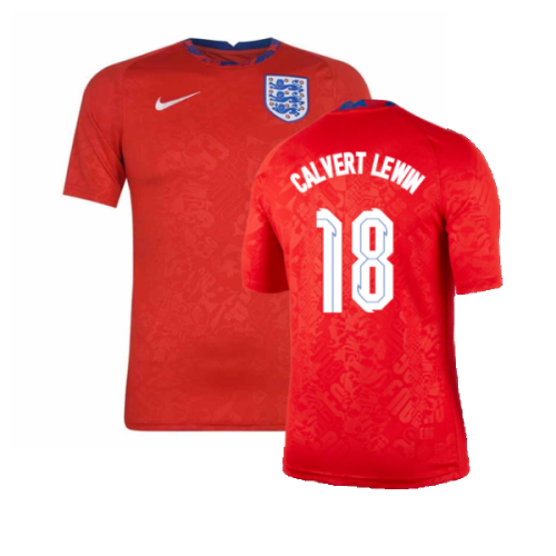 2020-2021 England Pre-Match Training Shirt (Red) (Calvert Lewin 18)