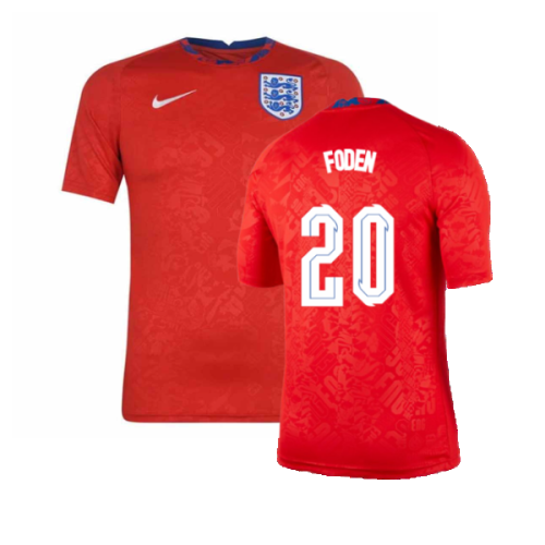 2020-2021 England Pre-Match Training Shirt (Red) (Foden 20)