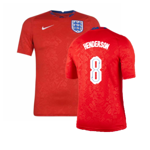 2020-2021 England Pre-Match Training Shirt (Red) (Henderson 8)