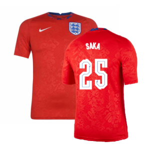 2020-2021 England Pre-Match Training Shirt (Red) (Saka 25)