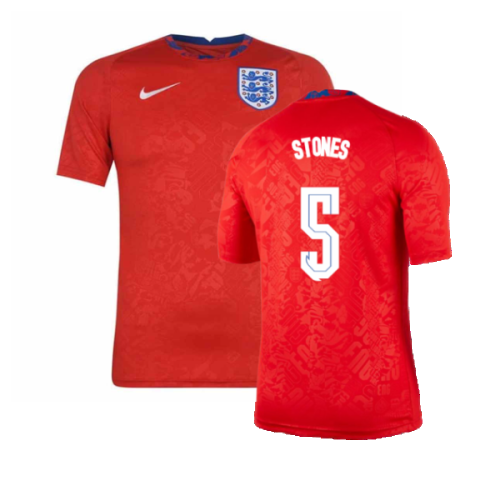 2020-2021 England Pre-Match Training Shirt (Red) (Stones 5)