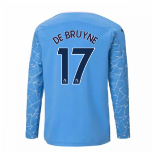 2020-2021 Manchester City Puma Home Long Sleeve Shirt (Kids) (DE BRUYNE 17)