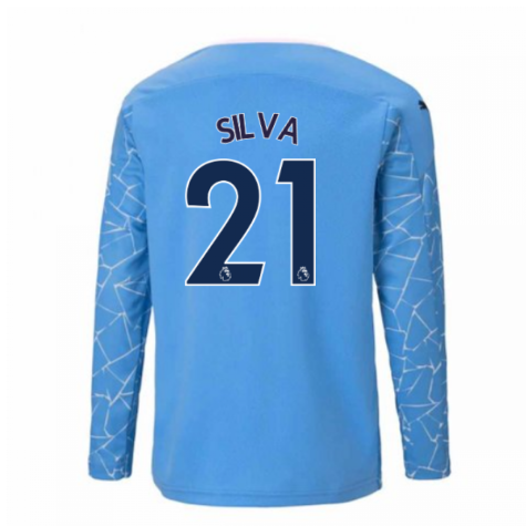 2020-2021 Manchester City Puma Home Long Sleeve Shirt (Kids) (SILVA 21)