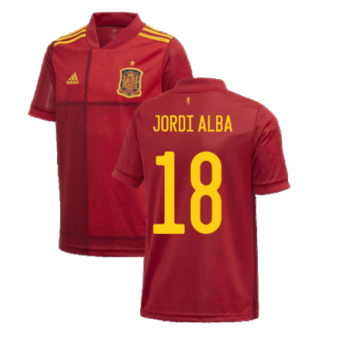 2020-2021 Spain Home Adidas Football Shirt (Kids) (JORDI ALBA 18)