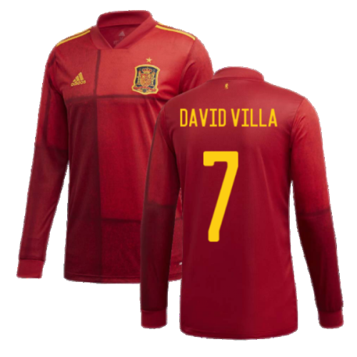 2020-2021 Spain Home Adidas Long Sleeve Shirt (DAVID VILLA 7)