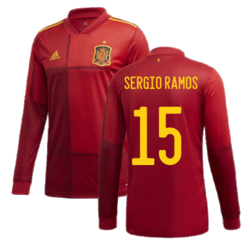 2020-2021 Spain Home Adidas Long Sleeve Shirt (SERGIO RAMOS 15)