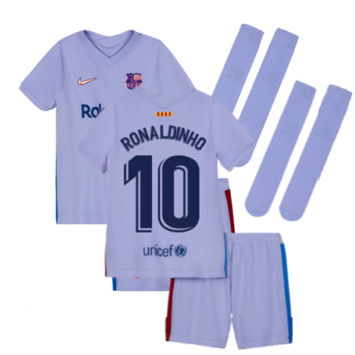 2021-2022 Barcelona Away Mini Kit (Kids) (RONALDINHO 10)