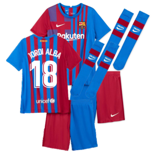 2021-2022 Barcelona Little Boys Home Kit (JORDI ALBA 18)