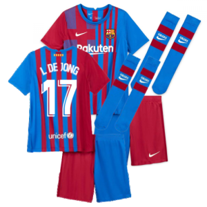 2021-2022 Barcelona Little Boys Home Kit (L DE JONG 17)