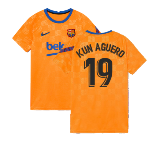 2021-2022 Barcelona Pre-Match Jersey (Orange) (KUN AGUERO 19)