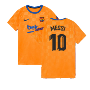 2021-2022 Barcelona Pre-Match Jersey (Orange) (MESSI 10)