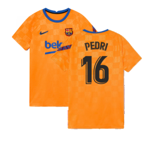 2021-2022 Barcelona Pre-Match Jersey (Orange) (PEDRI 16)