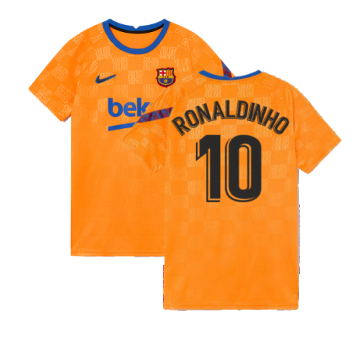 2021-2022 Barcelona Pre-Match Jersey (Orange) (RONALDINHO 10)