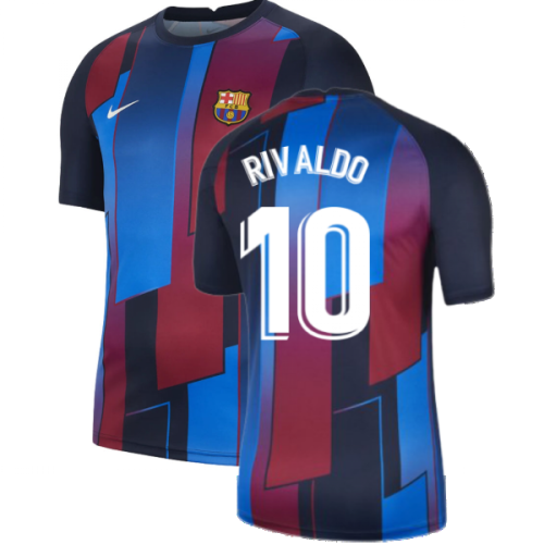 2021-2022 Barcelona Pre-Match Training Shirt (Blue) - Kids (RIVALDO 10)