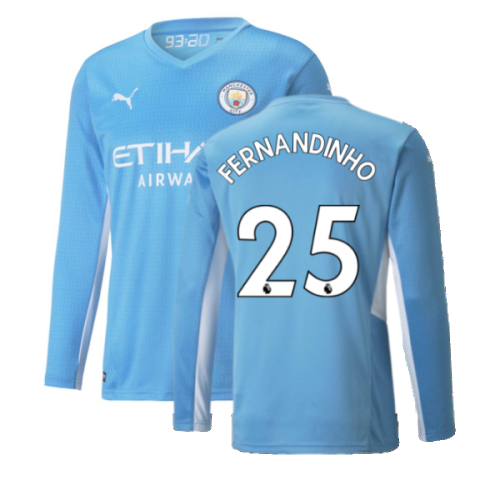 2021-2022 Man City Long Sleeve Home Shirt (FERNANDINHO 25)