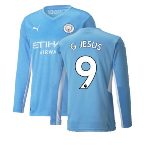 2021-2022 Man City Long Sleeve Home Shirt (G JESUS 9)