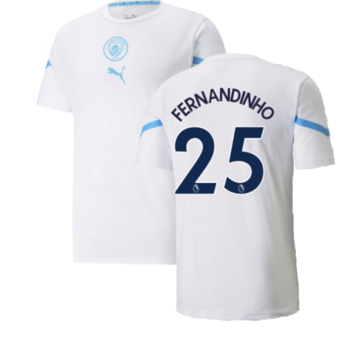 2021-2022 Man City Pre Match Jersey (White) (FERNANDINHO 25)