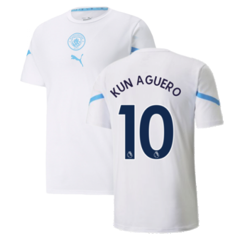 2021-2022 Man City Pre Match Jersey (White) - Kids (KUN AGUERO 10)