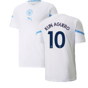 2021-2022 Man City Pre Match Jersey (White) (KUN AGUERO 10)