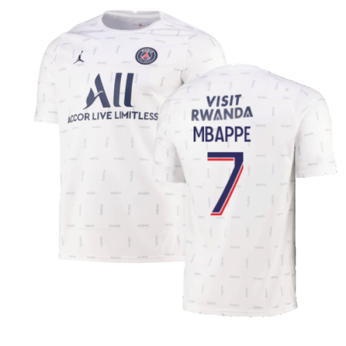 2021-2022 PSG Pre-Match Training Jersey (White) (MBAPPE 7)