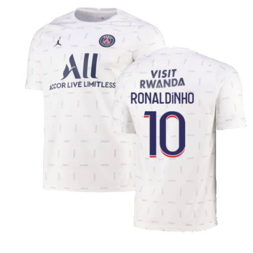 2021-2022 PSG Pre-Match Training Jersey (White) (RONALDINHO 10)