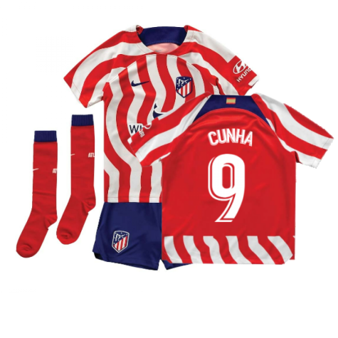 2022-2023 Atletico Madrid Little Boys Home Shirt (CUNHA 9)