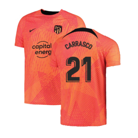 2022-2023 Atletico Madrid Pre-Match Training Shirt (Laser Crimson) (CARRASCO 21)