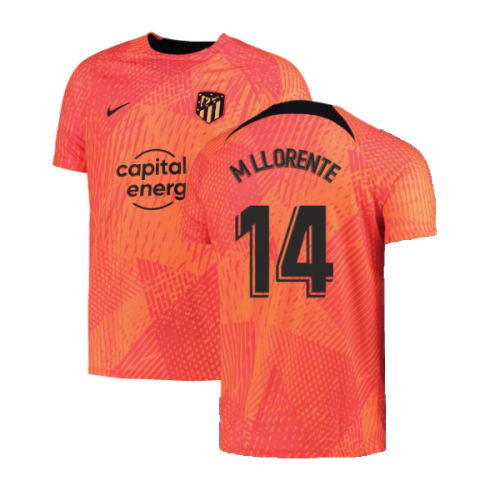 2022-2023 Atletico Madrid Pre-Match Training Shirt (Laser Crimson) (M LLORENTE 14)