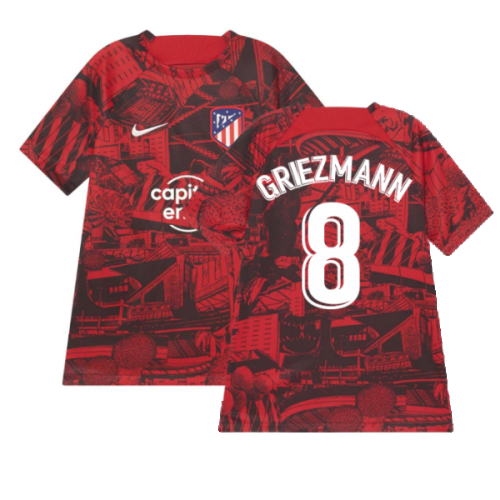 2022-2023 Atletico Madrid Pre-Match Training Shirt (Red) - Kids (GRIEZMANN 8)