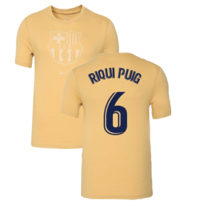 2022-2023 Barcelona Evergreen Crest Tee (Gold) (RIQUI PUIG 6)