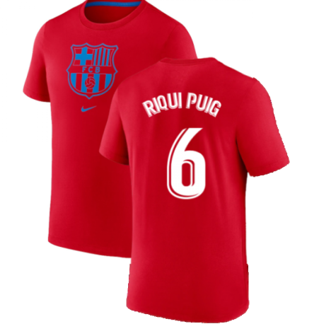 2022-2023 Barcelona Evergreen Crest Tee (Red) (RIQUI PUIG 6)