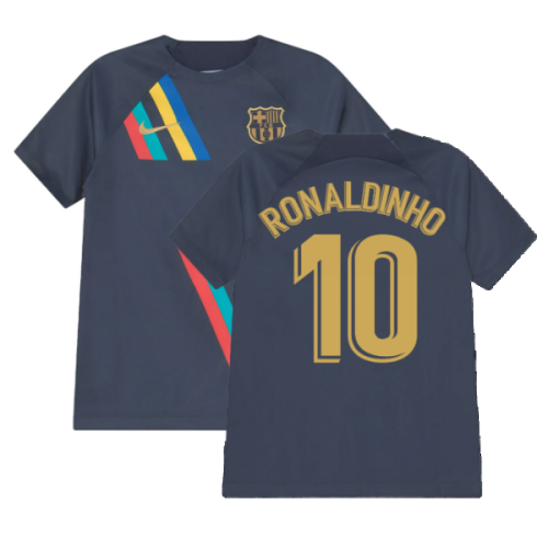 2022-2023 Barcelona Pre-Match Training Shirt (Obsidian) - Kids (RONALDINHO 10)