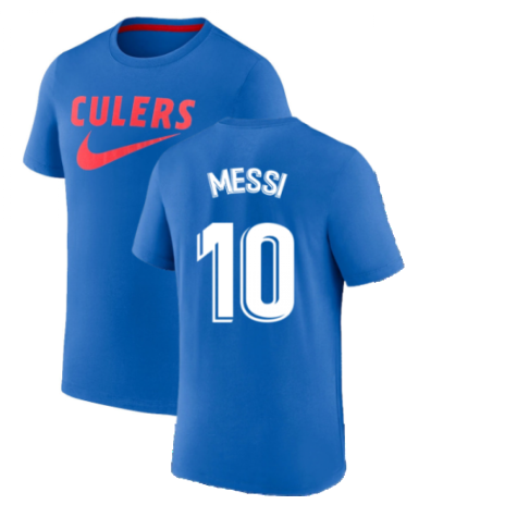 2022-2023 Barcelona Swoosh Club Tee (Blue) (MESSI 10)