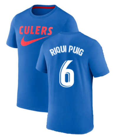 2022-2023 Barcelona Swoosh Club Tee (Blue) (RIQUI PUIG 6)