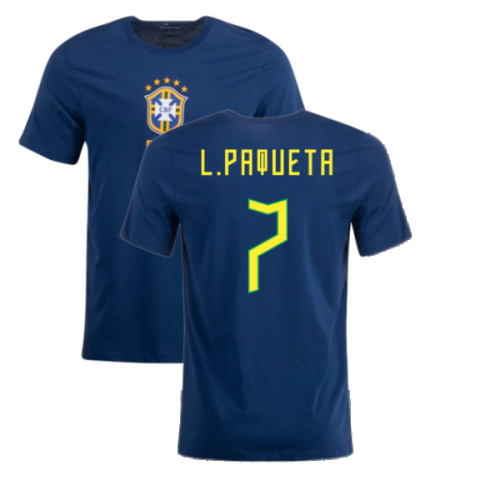 2022-2023 Brazil Crest Tee (Navy) (L.PAQUETA 7)