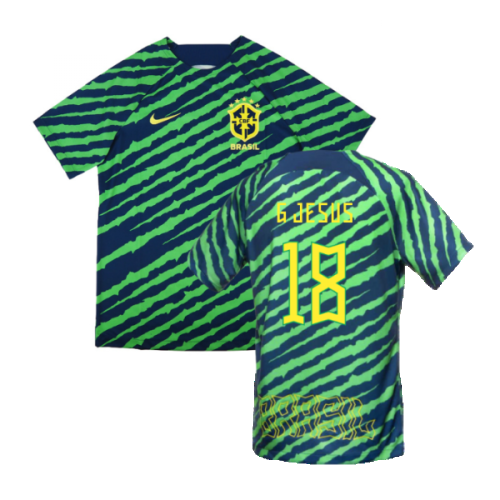 2022-2023 Brazil Pre-Match Football Shirt (Green) (G Jesus 18)