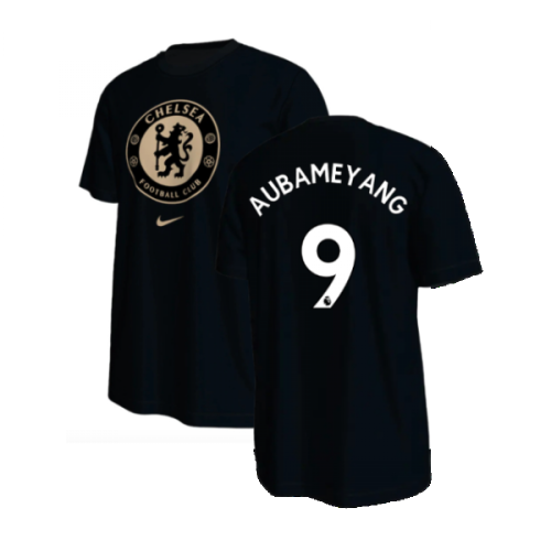 2022-2023 Chelsea Crest Tee (Black) (AUBAMEYANG 9)