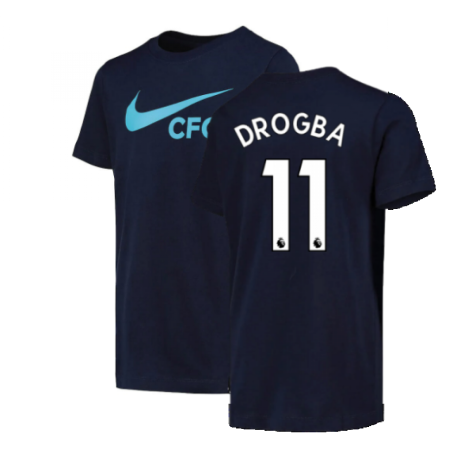 2022-2023 Chelsea Swoosh Tee (Navy) - Kids (DROGBA 11)